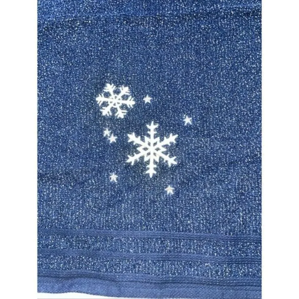 Vtg. Santens Christmas Embroidered‎ Snowflake Blue Towel NWT 16x26